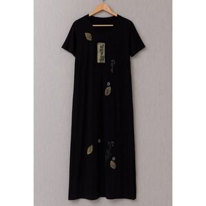 Vintage Focus USA sz XL Women 100% Cotton Black Patchwork Maxi Dress Boho Casual